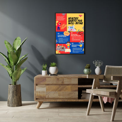 Digital File, 8x11", 18x24" Healthy Habits Animated Poster, PDF Digital Print