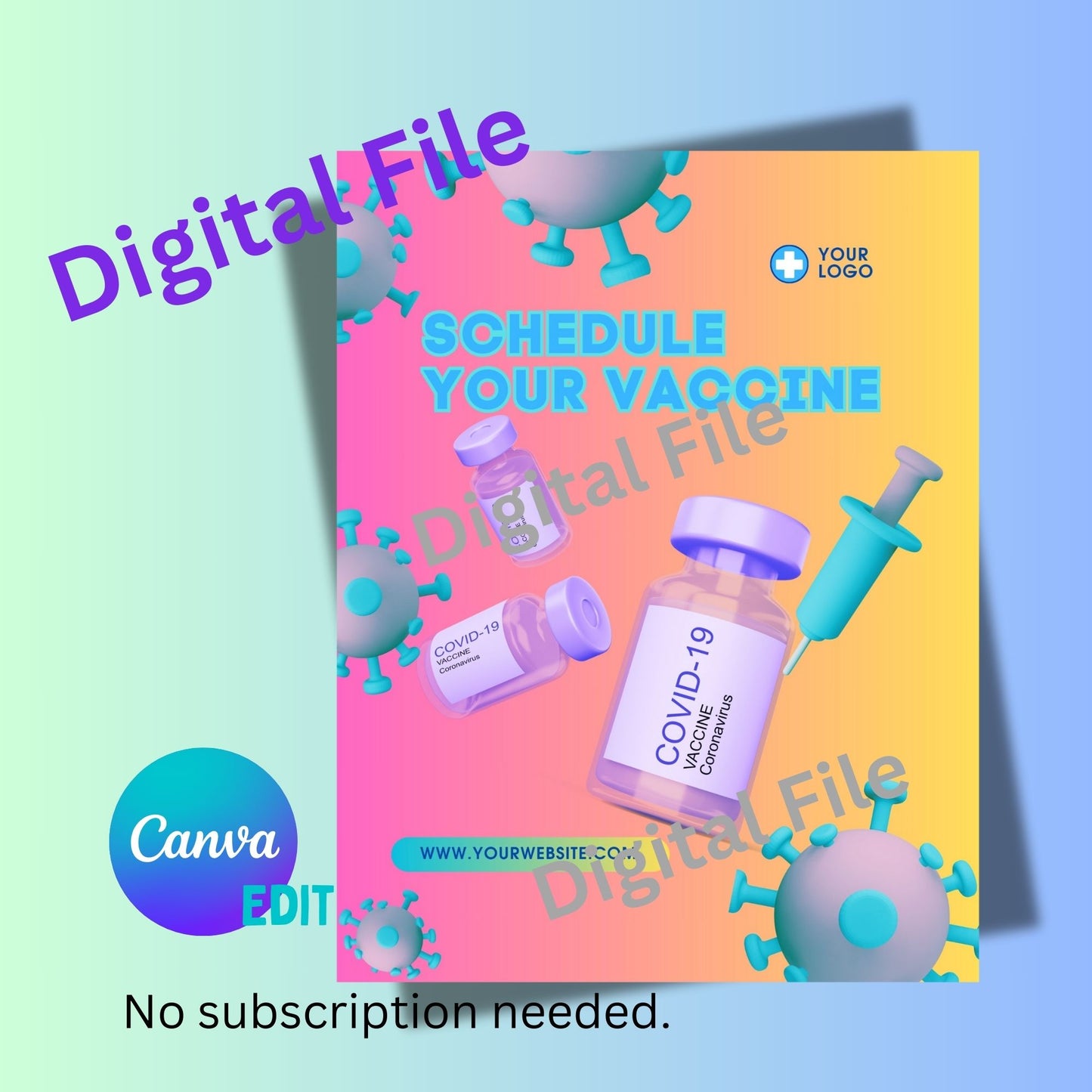 Digital File, 8.5x11", 16x20", Schedule Your COVID Vaccine Flyer, Poster Digital Template, Digital Edit, Printable