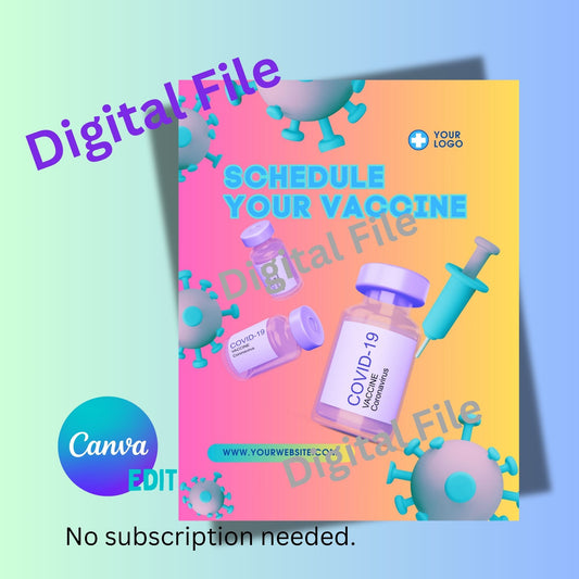 Digital File, 8.5x11", 16x20", Schedule Your COVID Vaccine Flyer, Poster Digital Template, Digital Edit, Printable