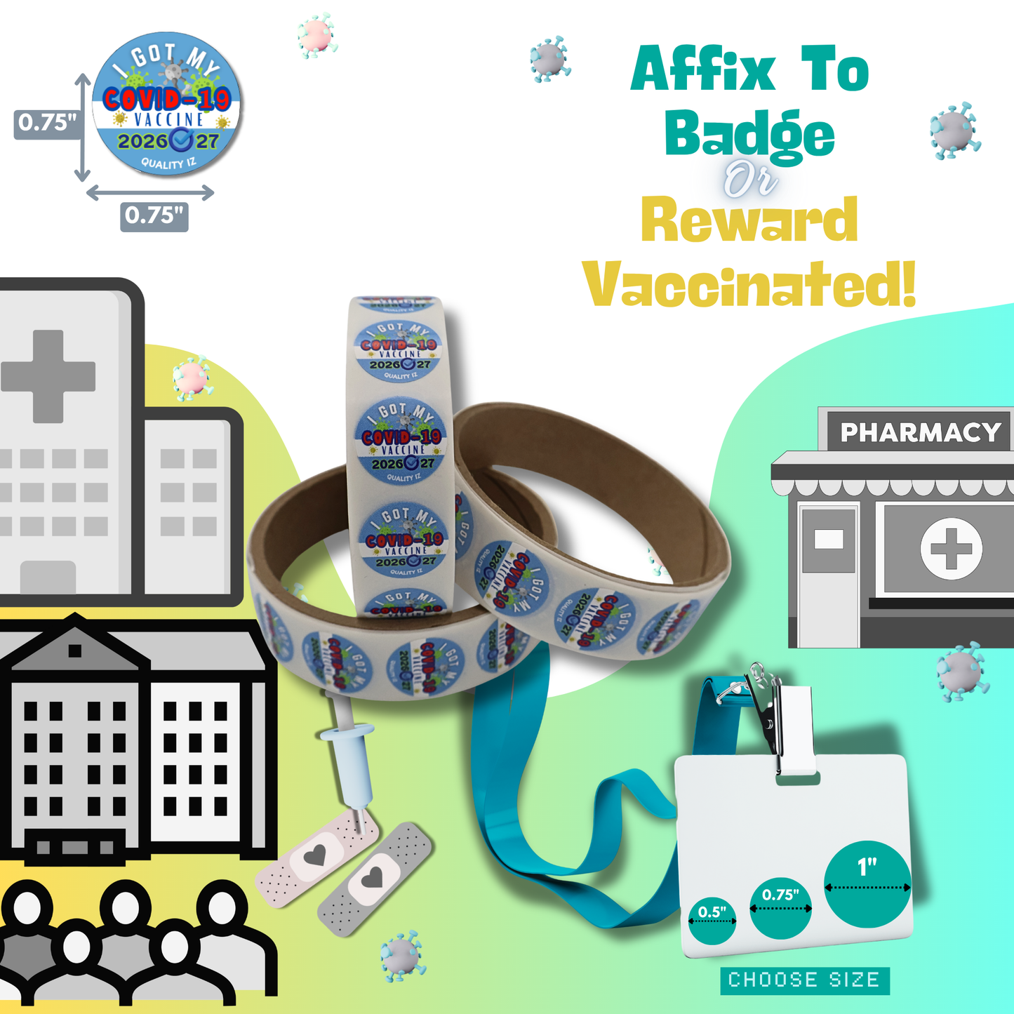 2026-27, I Got My COVID-19 Vaccine, Stickers (100/Roll)