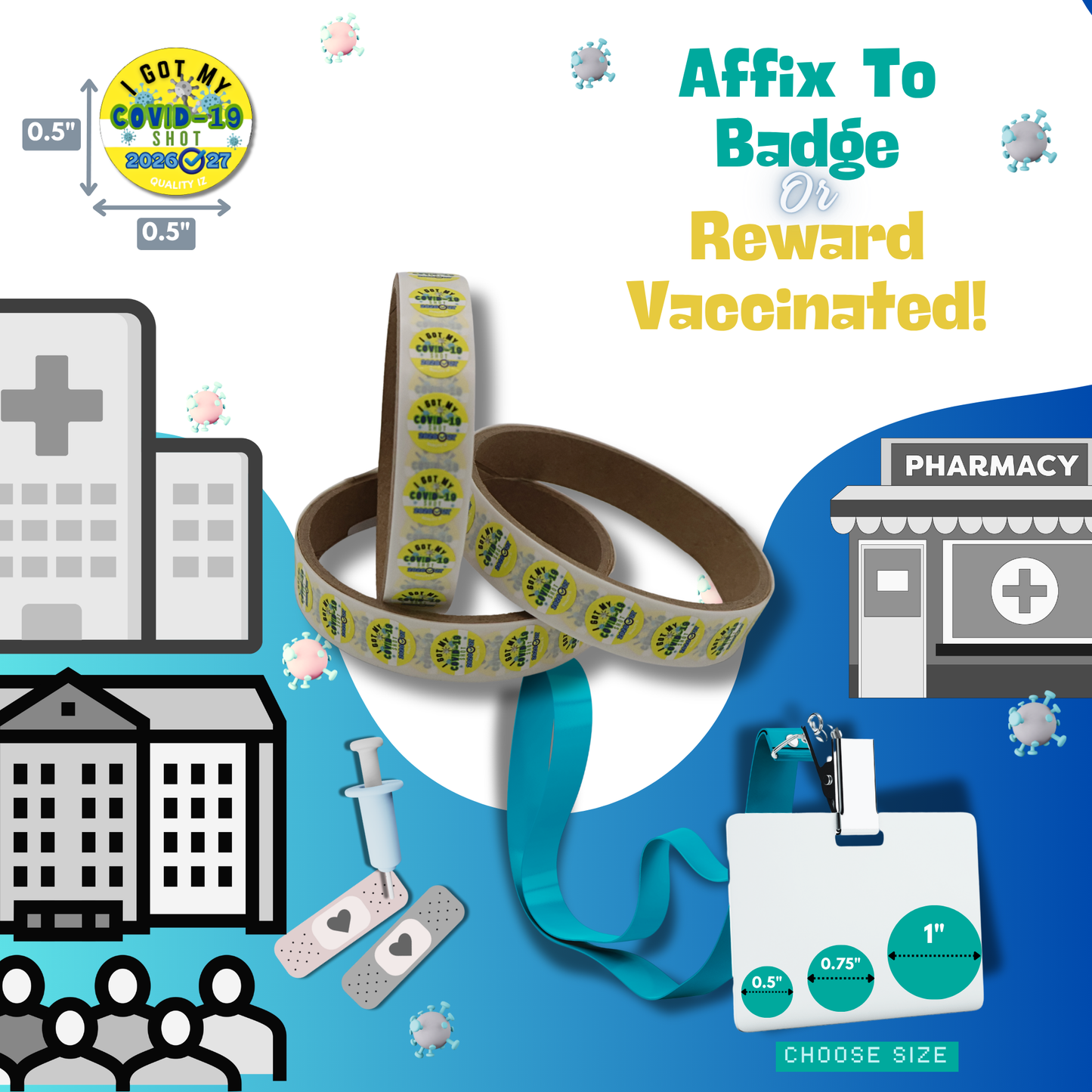 2026-27, I Got My COVID-19 Vaccine, Stickers (100/Roll)