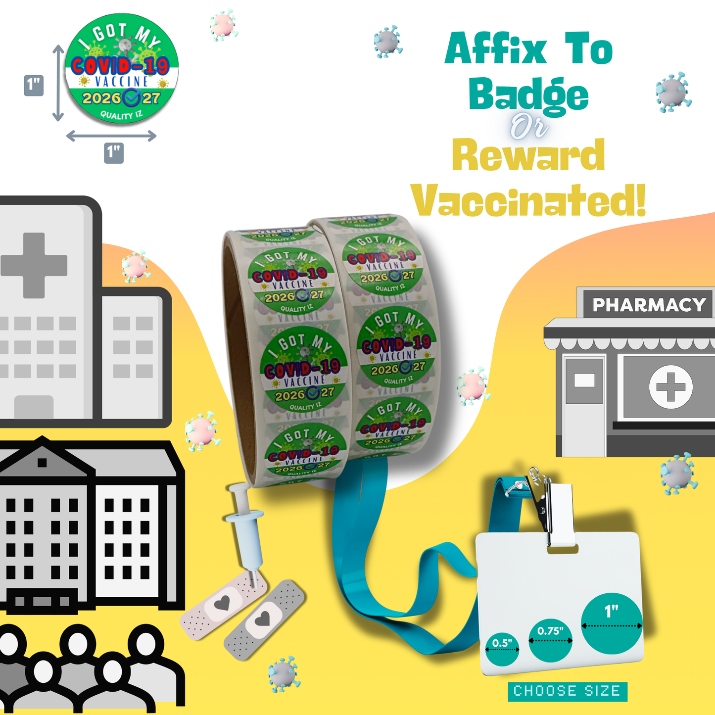 2026-27, I Got My COVID-19 Vaccine, Stickers (100/Roll)