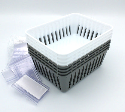 8 Storage Baskets 6.25" x 4.75" & 12 Label Holders With Cards, Grey & White