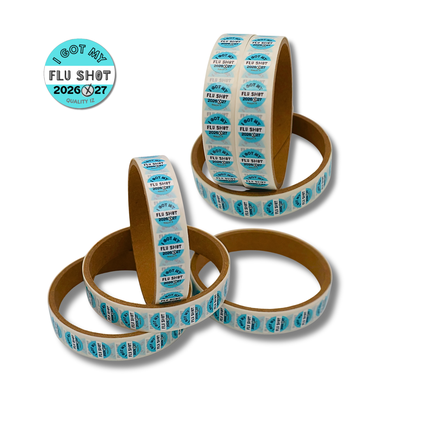 2026-27, 0.5" I Got My Flu Shot 2026-27 Stickers (Cyan Blue, 100 Per Roll)