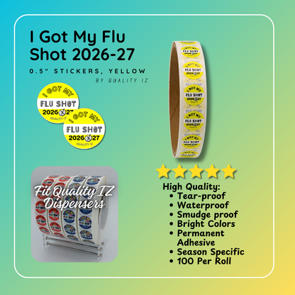2026-27, 0.5" I Got My Flu Shot 2026-27 Stickers (Yellow, 100 Per Roll)
