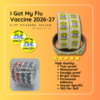 0.75" I Got My Flu Vaccine 2026-27 Stickers (100 Per Roll, Yellow)