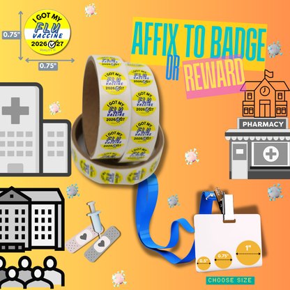 0.75" I Got My Flu Vaccine 2026-27 Stickers (100 Per Roll, Yellow)