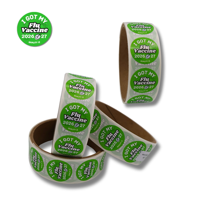 1" I Got My Flu Vaccine 2026-27 Stickers (100 Per Roll, Green)