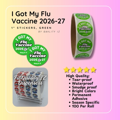 1" I Got My Flu Vaccine 2026-27 Stickers (100 Per Roll, Green)