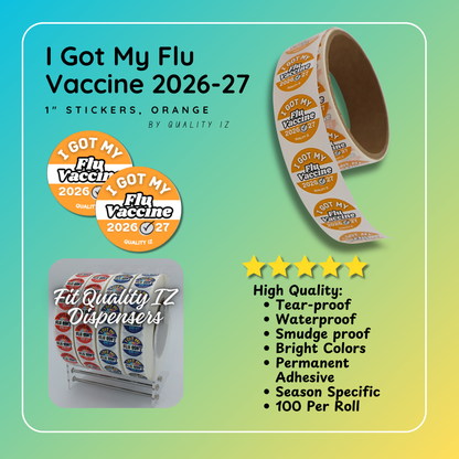 1" I Got My Flu Vaccine 2026-27 Stickers (100 Per Roll, Orange)