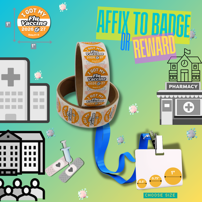 1" I Got My Flu Vaccine 2026-27 Stickers (100 Per Roll, Orange)