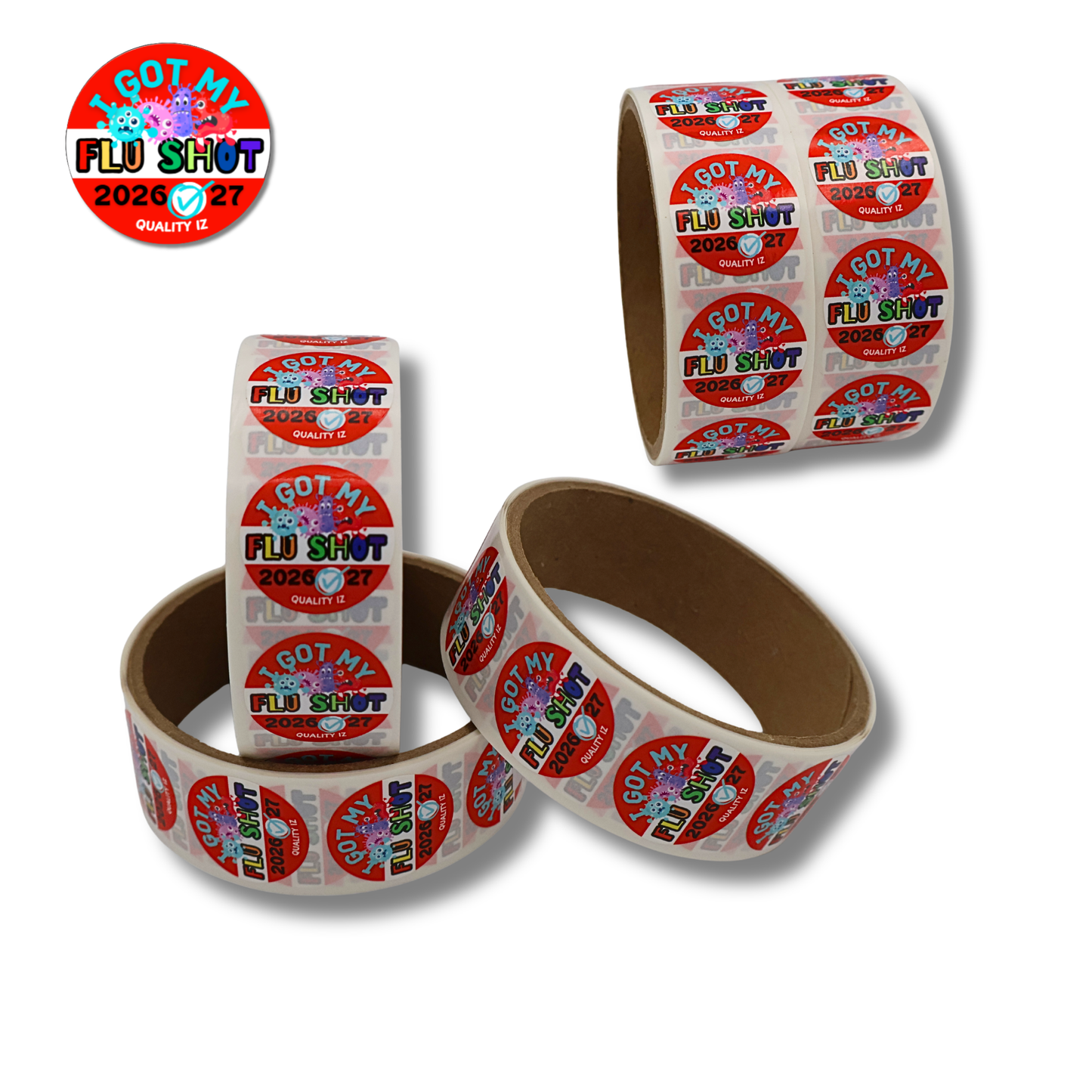 1" I Got My Flu Shot 2026-27 Stickers (100 Per Roll, Red)