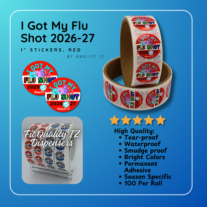 1" I Got My Flu Shot 2026-27 Stickers (100 Per Roll, Red)