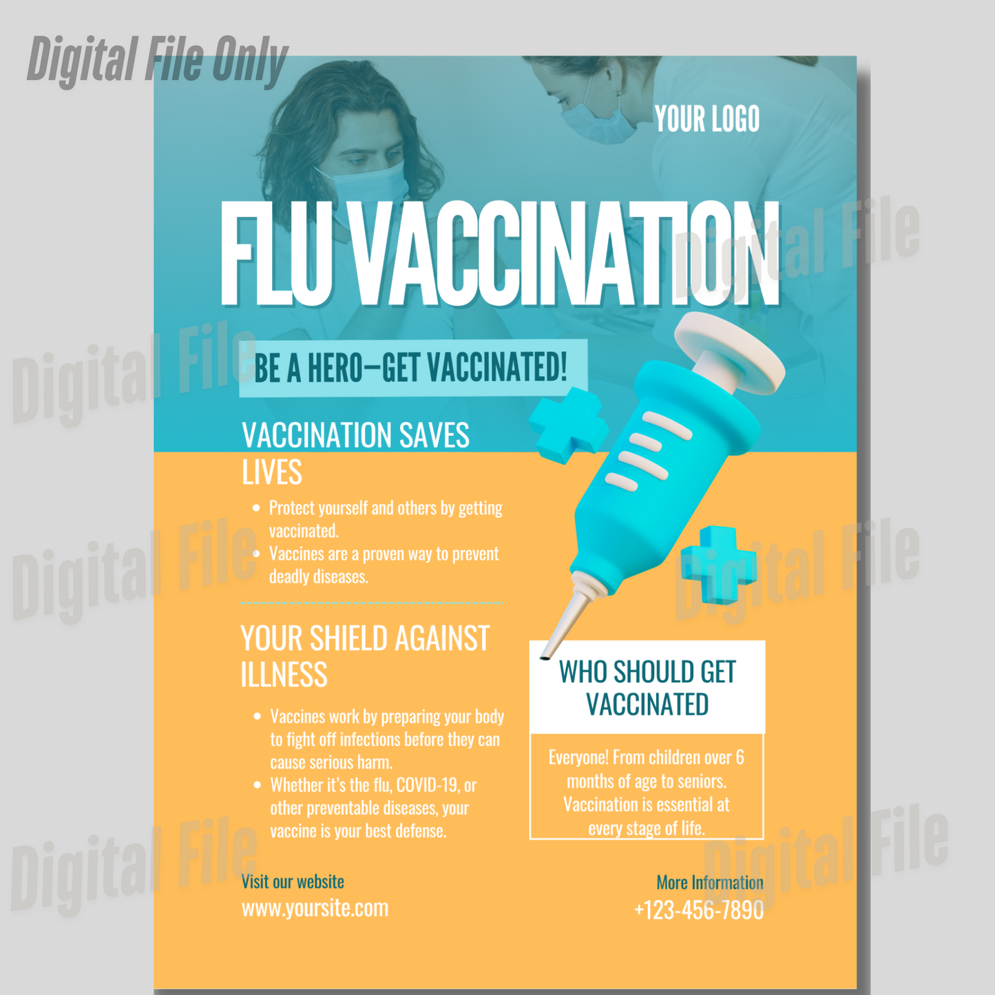 Digital File, Flu Vaccination Flyer Template, Digital Edit, Printable
