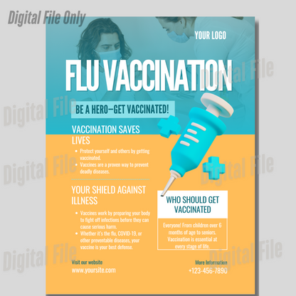 Digital File, Flu Vaccination Flyer Template, Digital Edit, Printable