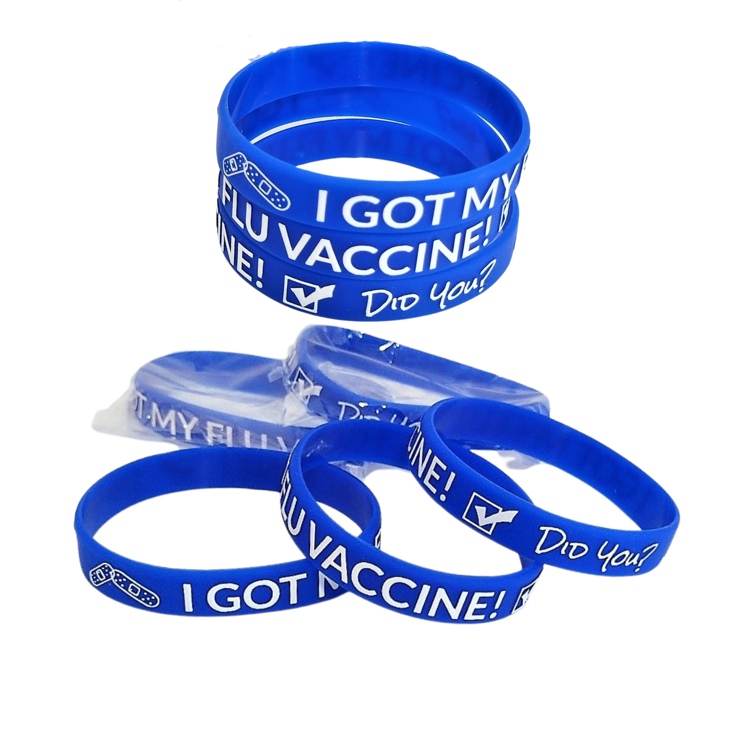 I Got My Flu Vaccine! Did You?, Printed Silicone Wristbands (Blue, 5-Pk Standard)