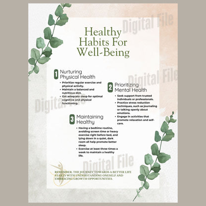 Digital File, 8x11", 18x24" Healthy Habits Minimalist Poster, PDF Digital Print