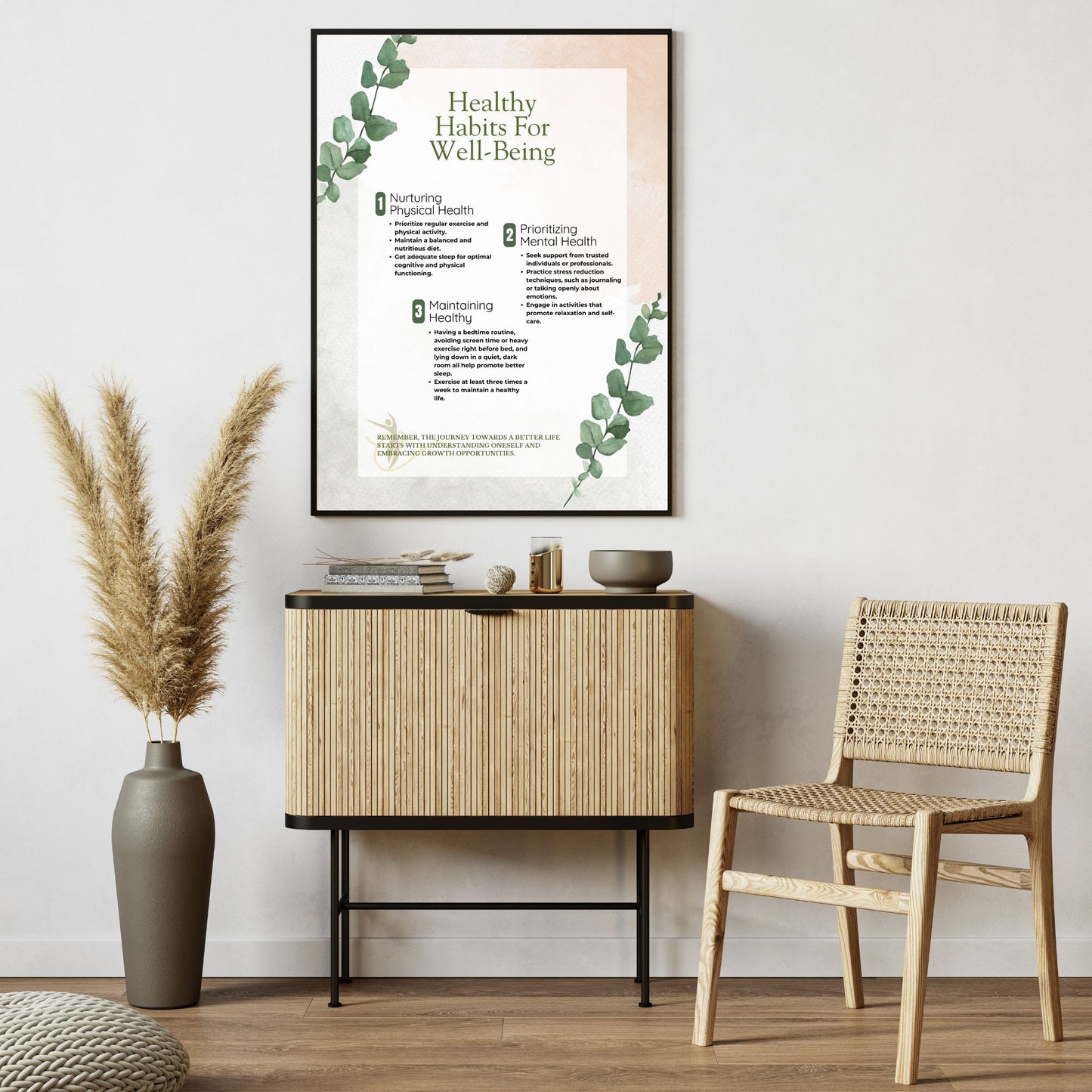 Digital File, 8x11", 18x24" Healthy Habits Minimalist Poster, PDF Digital Print