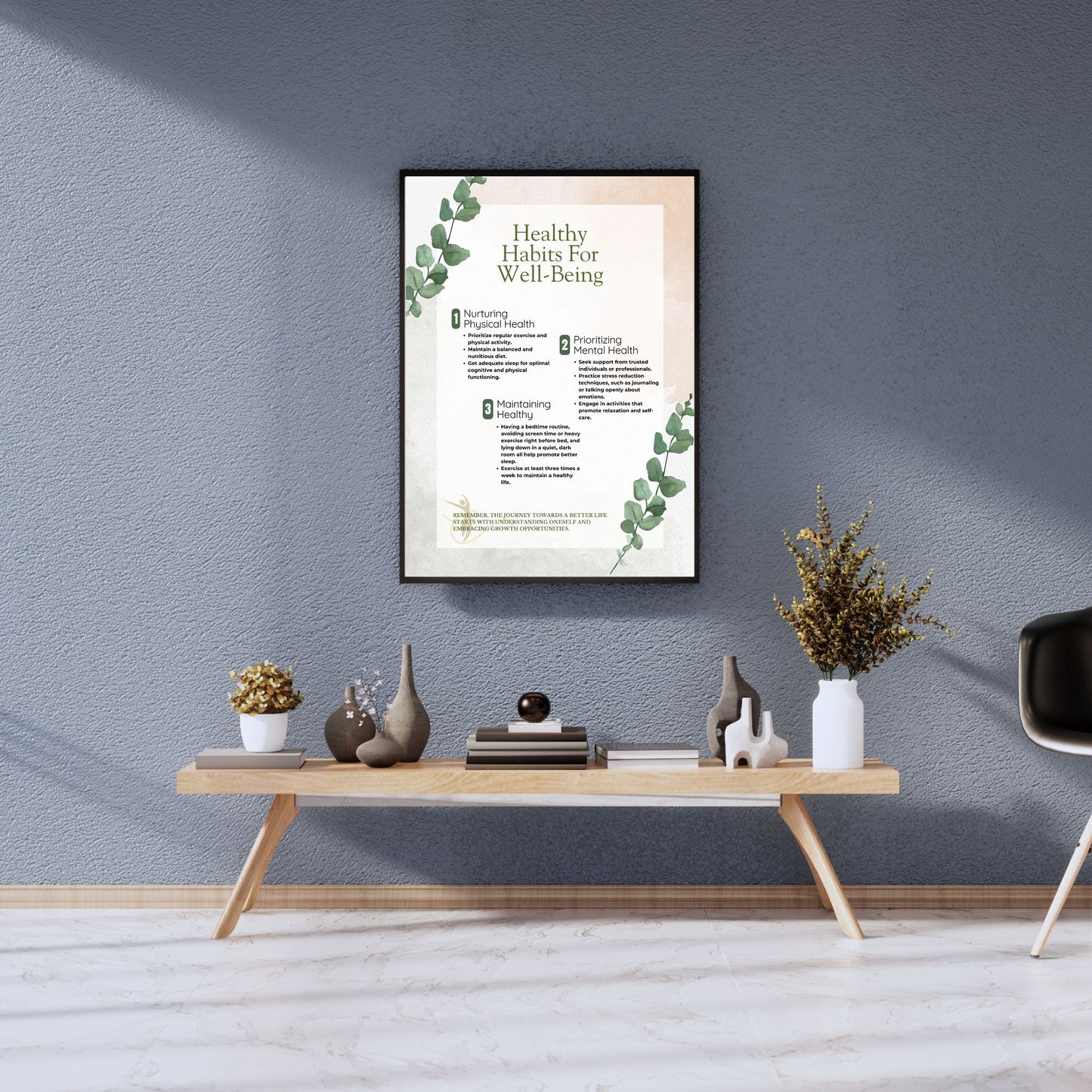 Digital File, 8x11", 18x24" Healthy Habits Minimalist Poster, PDF Digital Print