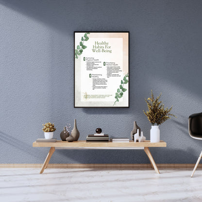 Digital File, 8x11", 18x24" Healthy Habits Minimalist Poster, PDF Digital Print