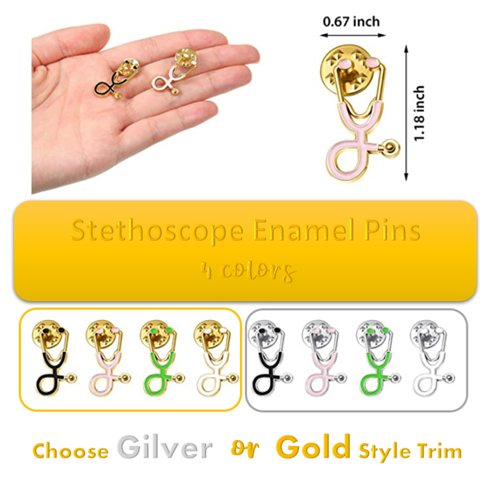 Stethoscope Enamel Pins, 4-pack, Options