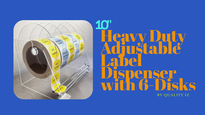 10 Inch, Heavy Duty Adjustable 6-Disk Label Dispenser, by Quality IZ