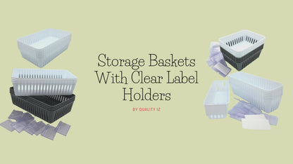8 Storage Baskets 10x3" & 12 Label Holders With Cards, White
