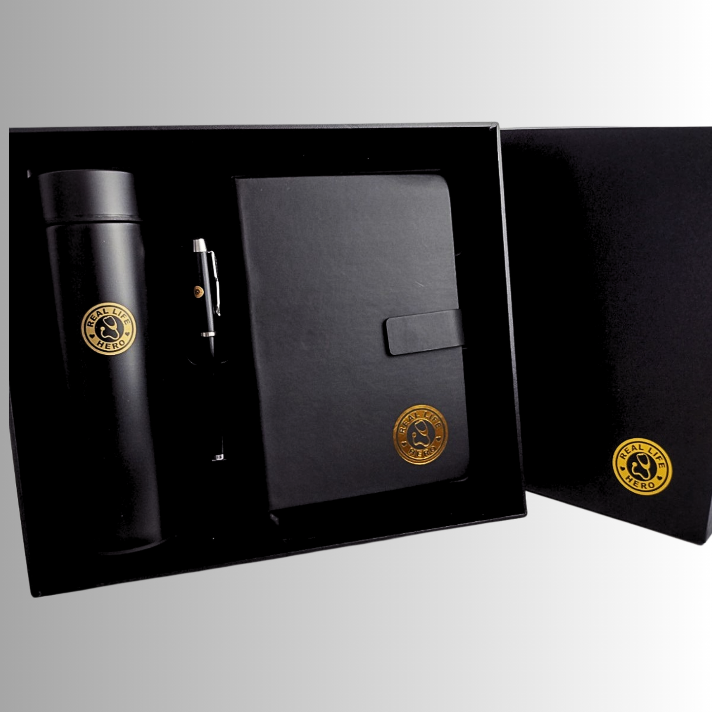 Real Life Hero, Smart Touch Display Vacuum Flask, Notebook, Pen & Matching Gift Box, Gift Set