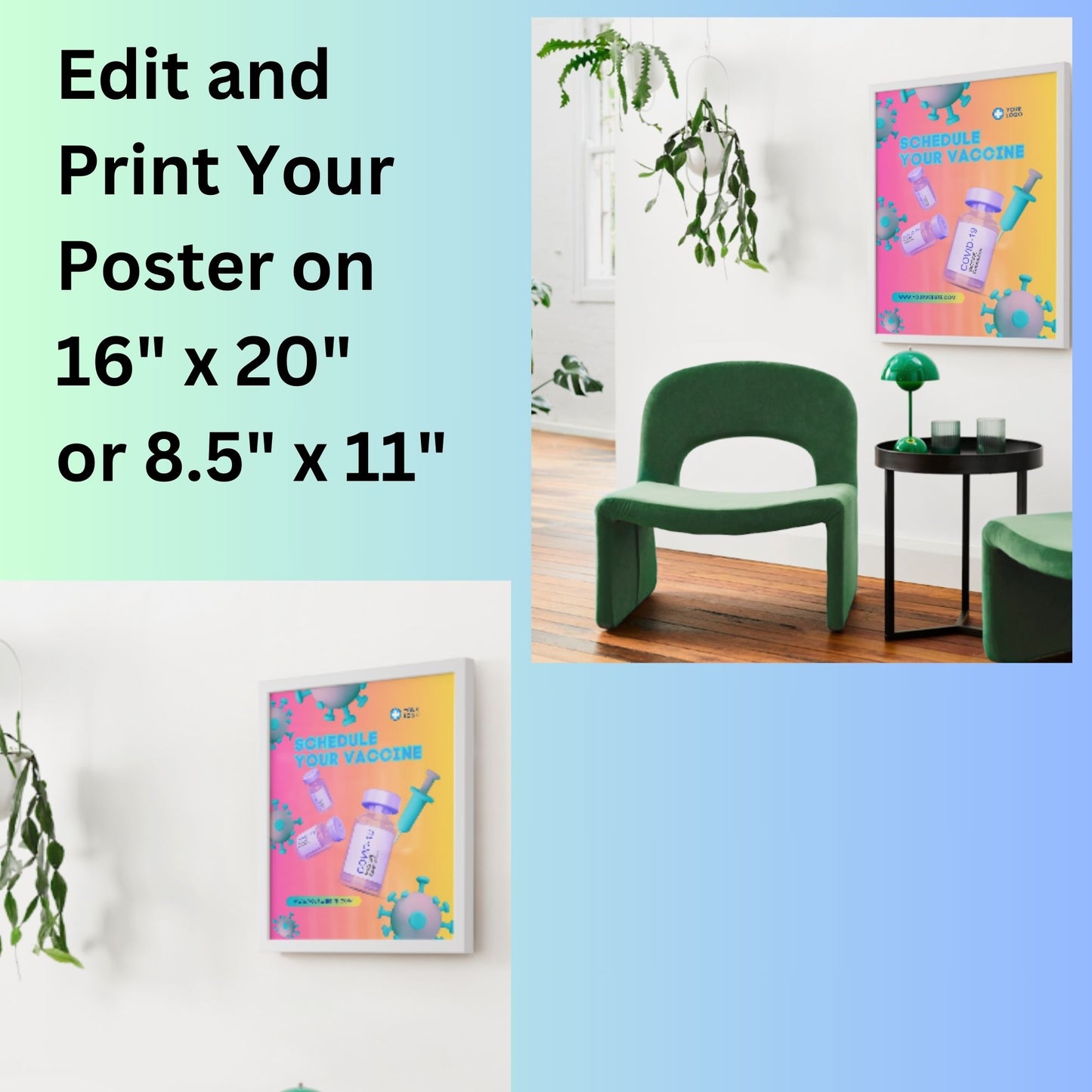 Digital File, 8.5x11", 16x20", Schedule Your COVID Vaccine Flyer, Poster Digital Template, Digital Edit, Printable
