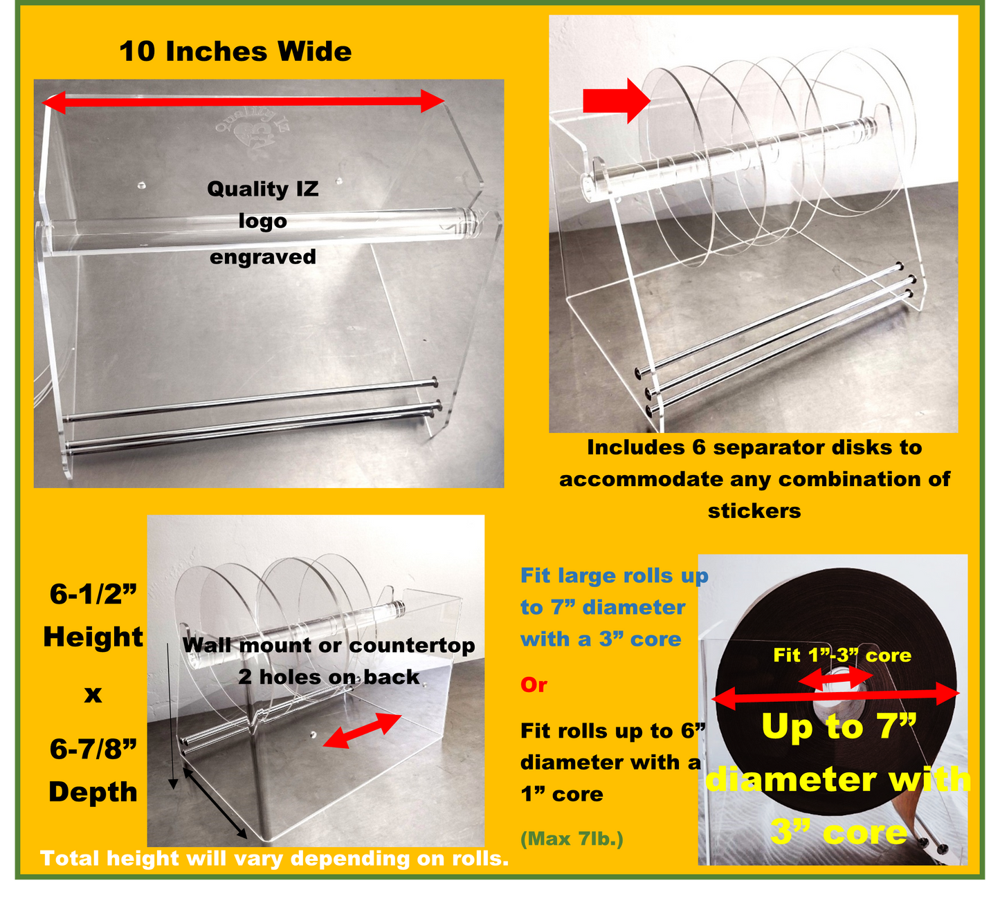 10 Inch, Heavy Duty Adjustable 6-Disk Label Dispenser, by Quality IZ