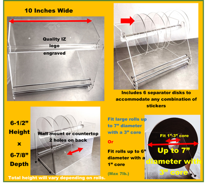 10 Inch, Heavy Duty Adjustable 6-Disk Label Dispenser, by Quality IZ