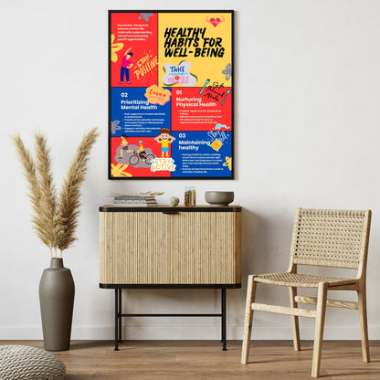 Digital File, 8x11", 18x24" Healthy Habits Animated Poster, PDF Digital Print