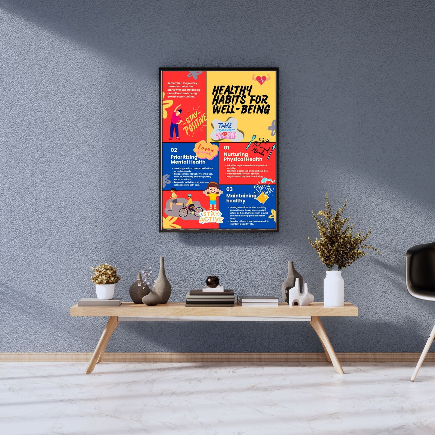 Digital File, 8x11", 18x24" Healthy Habits Animated Poster, PDF Digital Print