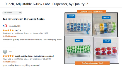 9 Inch, Adjustable 6-Disk Label Dispenser, by Quality IZ