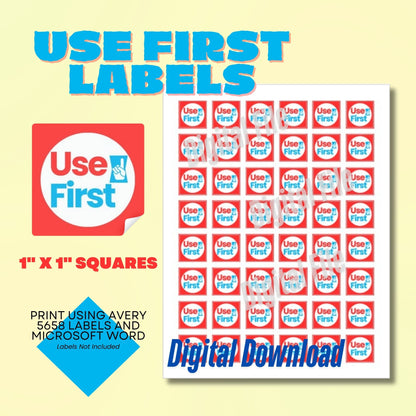 Digital File, 1x1" Use First Labels, Printable Digital File, Red & Blue Design Template