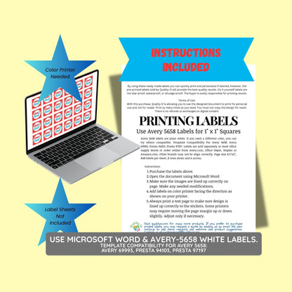 Digital File, 1x1" Use First Labels, Printable Digital File, Red & Blue Design Template