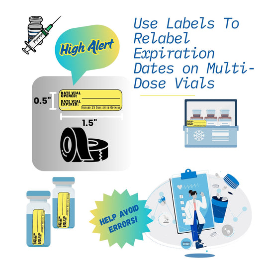 Date Vial Opened Date Vial Expired Labels, 1.5" x 0.5" (Yellow, 500/roll)