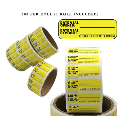Date Vial Opened Date Vial Expired Labels, 1.5" x 0.5" (Yellow, 500/roll)
