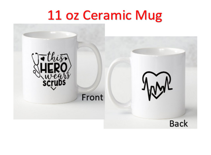 This Hero Wears Scrubs 11oz. Mug, Real Life Hero Notepads, & 1.5" Button, Gift-Set Bundle