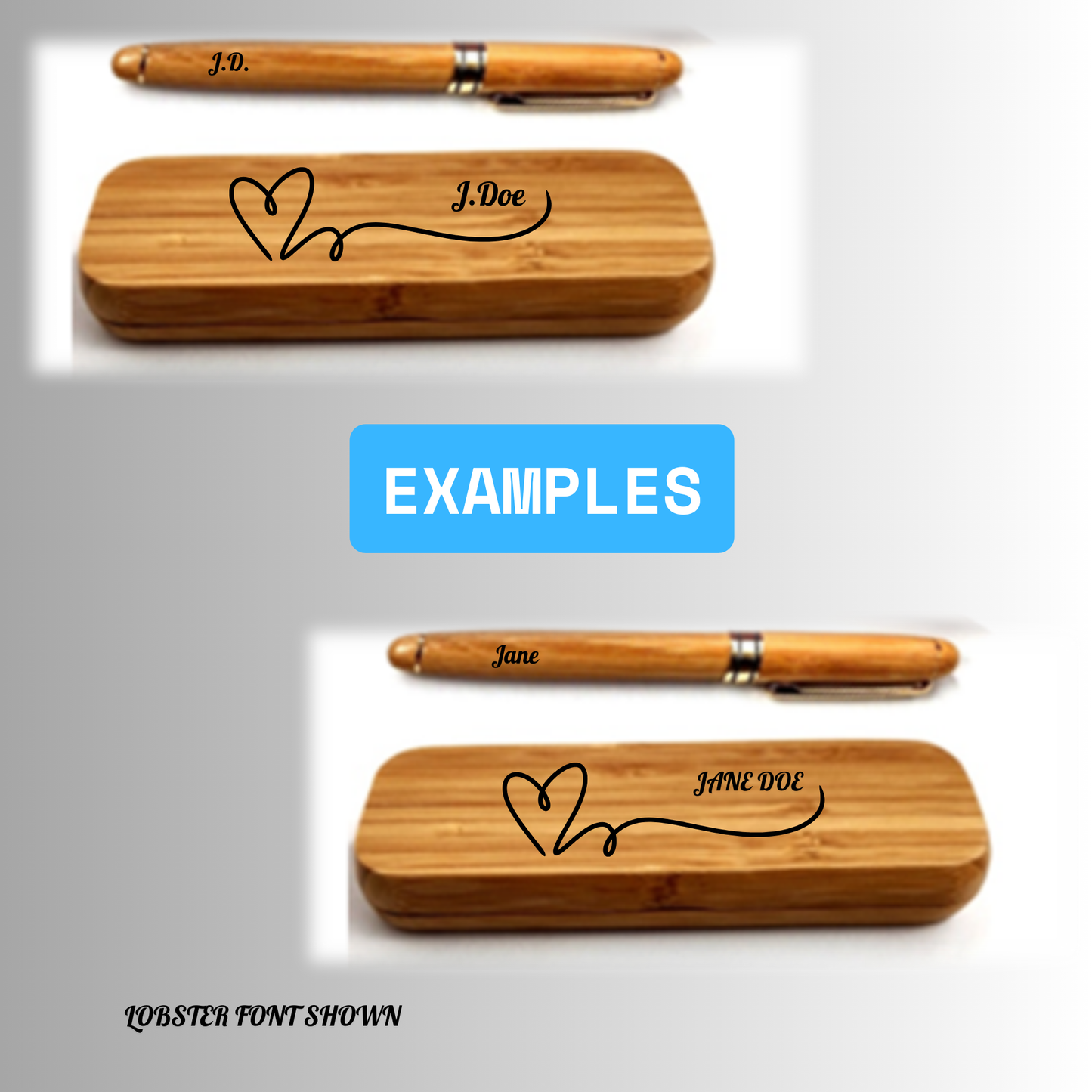 Heart Engraved Wood Pen & Gift Box, Bamboo Set, (Personalized Option)