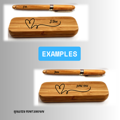 Heart Engraved Wood Pen & Gift Box, Bamboo Set, (Personalized Option)