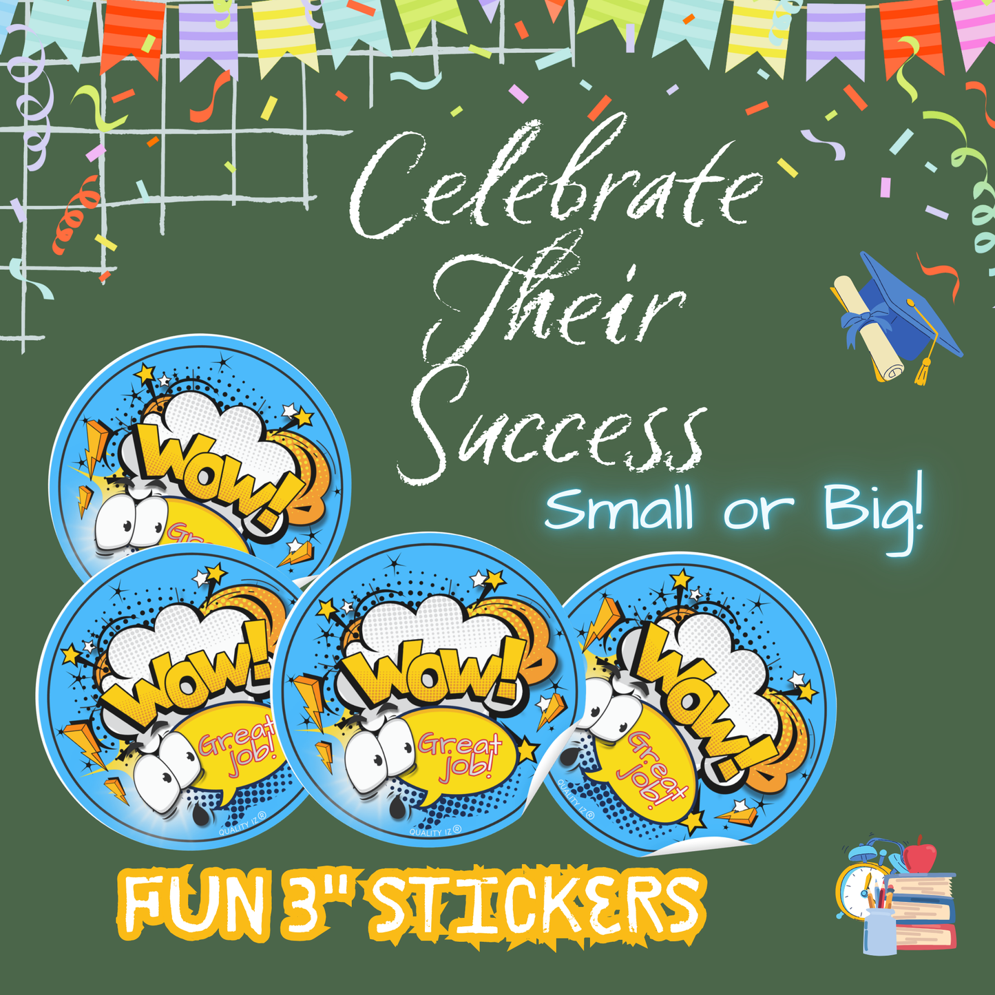 3" Wow! Great Job, Circle Stickers (50-PK)